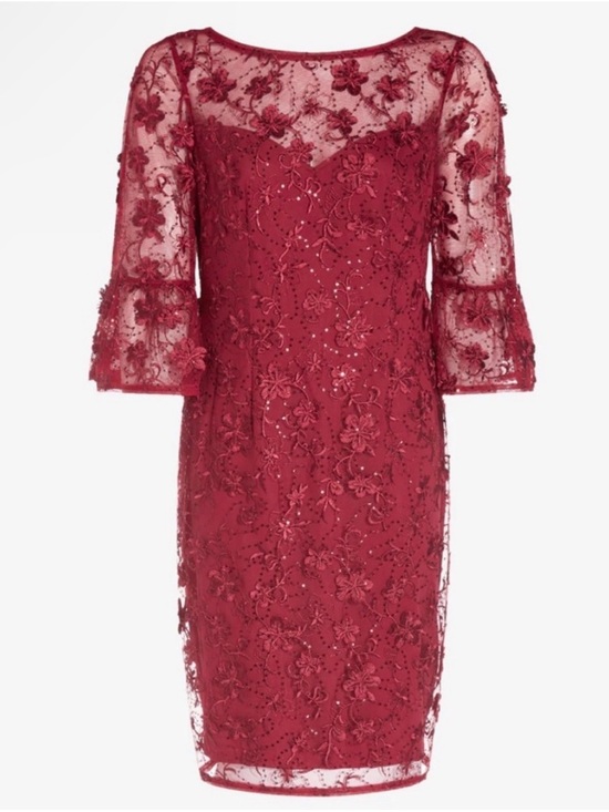 Adrianna Papell Dresses & Skirts - Adrianna Papell Floral Sequin Embroidered Lace Cocktail Dress 2 Pink Bell Sleeve